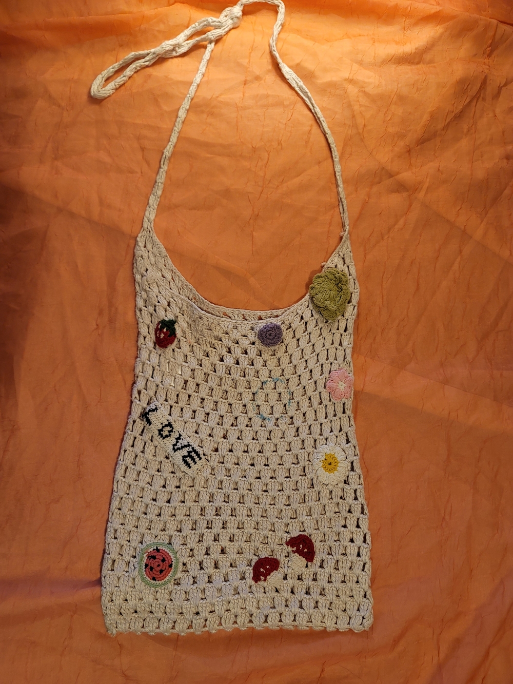 Claire's Crocheted Cream Shoulder Bag with Floral Appliqués